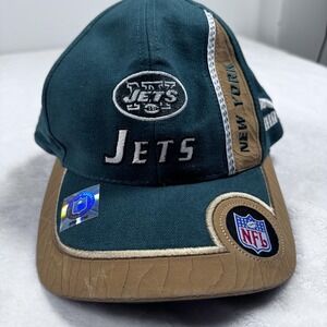New York Jets Hat Cap Strap Back Mens Green Tan NFL Football Embroidered